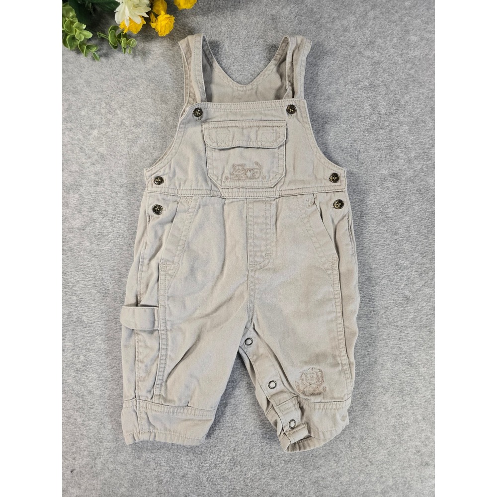 OshKosh Vintage Y2K Overalls Baby 3-6m Tan Khaki Safari Lion Embroidered Canvas